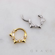 TAPERED BAGUETTE-CUT CZ SEPTUM HINGED SEGMENT HOOP RING 316L SURGICAL STEEL 